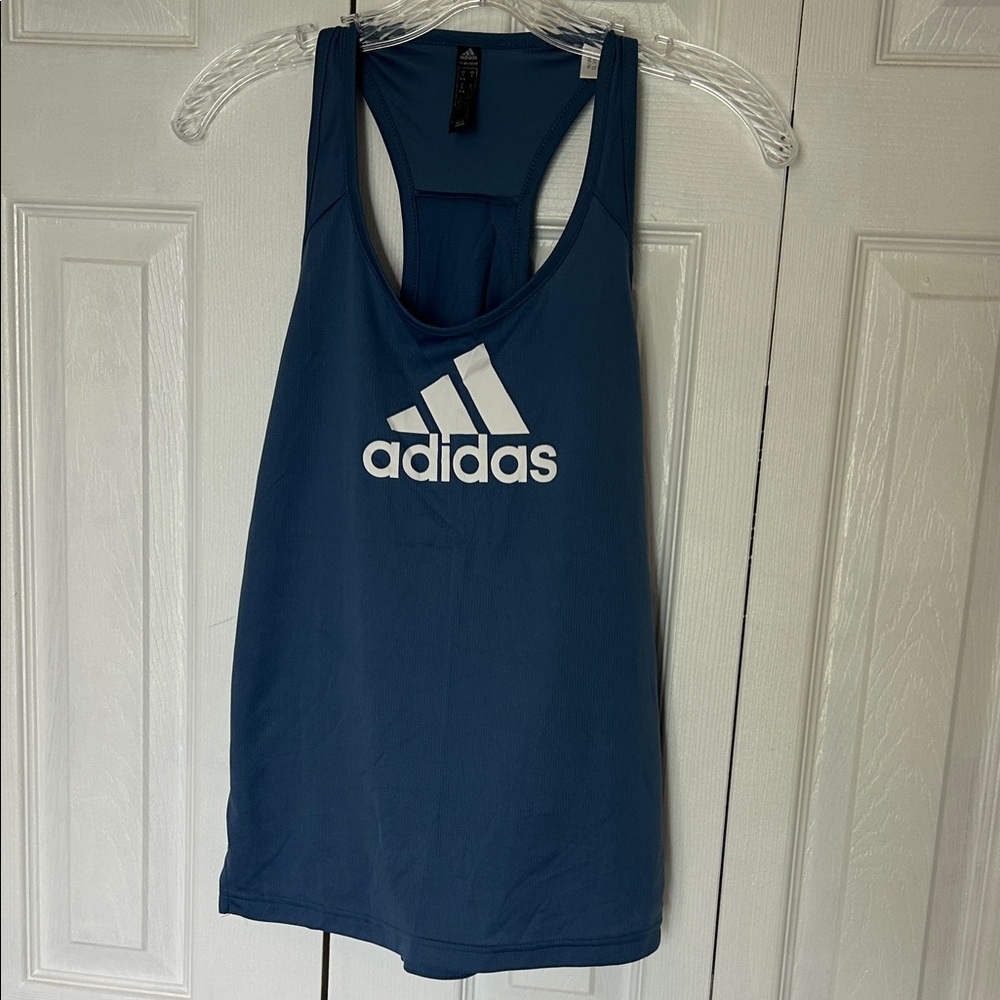 Adidas Navy Blue Racerback Tank with White Logo